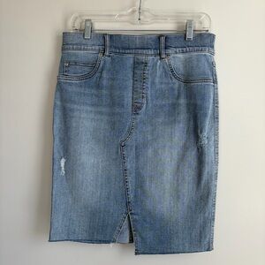Spanx Asymmetrical Pull On Denim Skirt